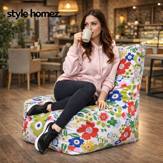 Style Homez Classic Chair Cotton Canvas Floral Printed Bean Bag XXL Size Filled with Beans Fillers