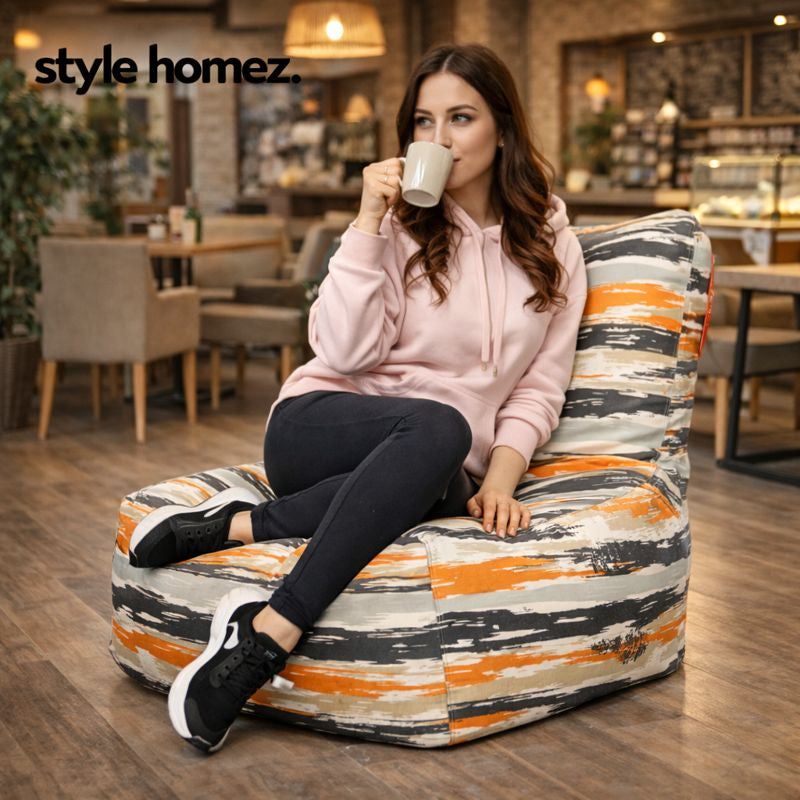 Style Homez Classic Chair Cotton Canvas Stripes Printed Bean Bag XXL Size Filled with Beans Fillers