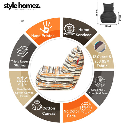Style Homez Classic Chair Cotton Canvas Stripes Printed Bean Bag XXL Size Filled with Beans Fillers