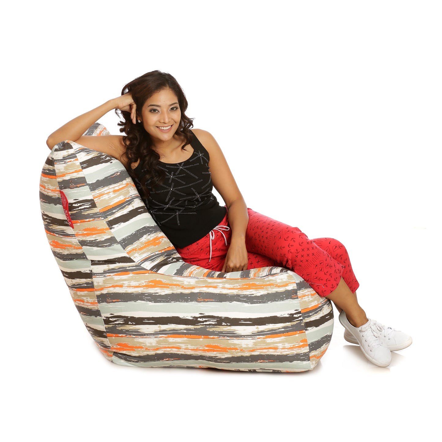 Style Homez Classic Chair Cotton Canvas Stripes Printed Bean Bag XXL Size Filled with Beans Fillers
