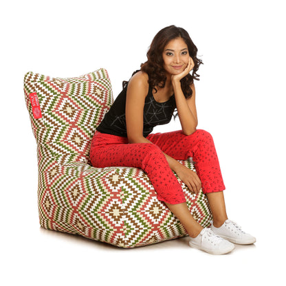 Style Homez Classic Chair  Cotton Canvas IKAT Printed Bean Bag XXL Size Filled with Beans Fillers