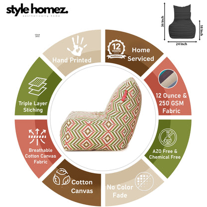 Style Homez Classic Chair  Cotton Canvas IKAT Printed Bean Bag XXL Size Filled with Beans Fillers