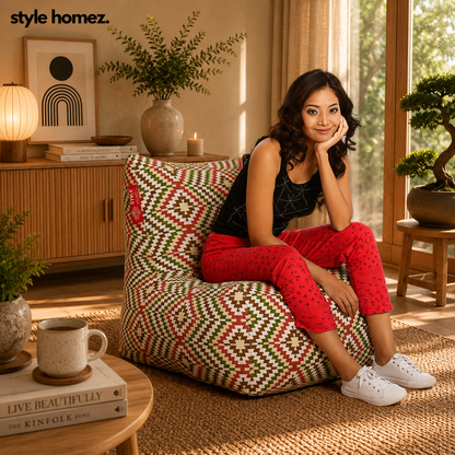 Style Homez Classic Chair  Cotton Canvas IKAT Printed Bean Bag XXL Size Filled with Beans Fillers