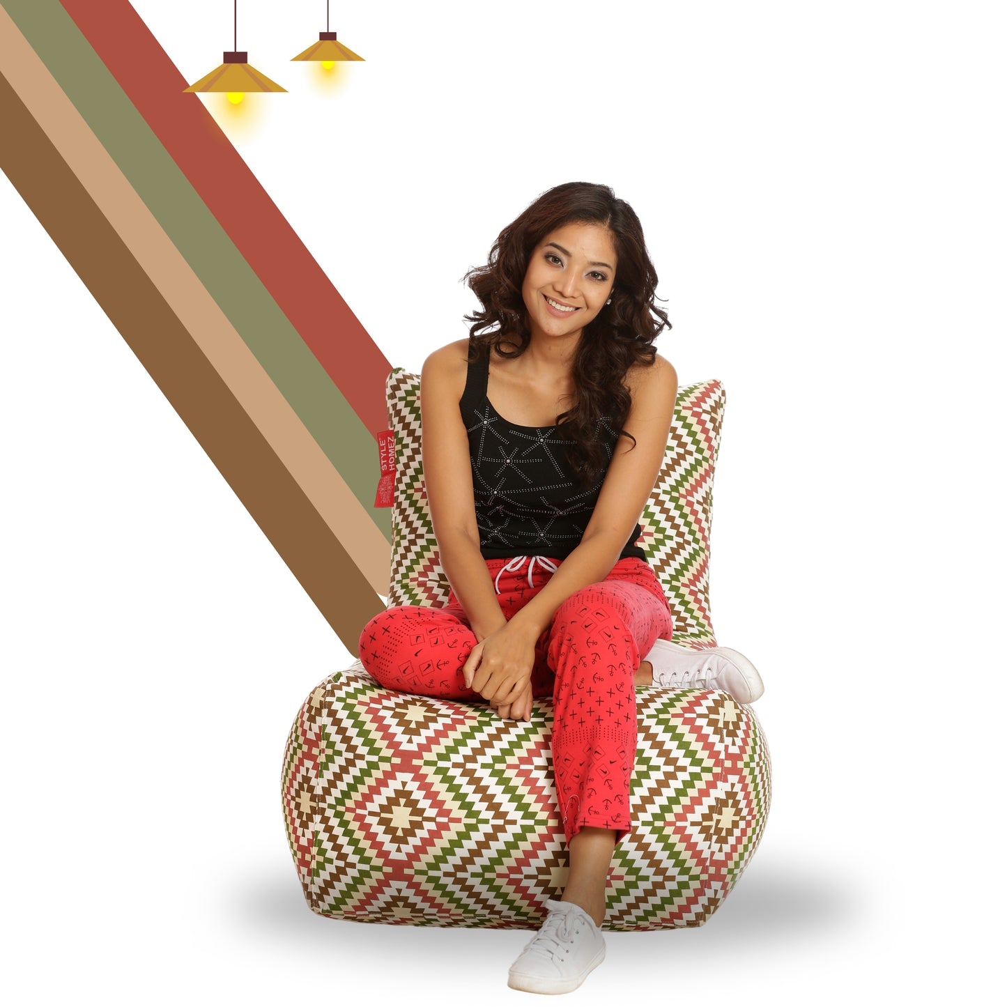 Style Homez Classic Chair  Cotton Canvas IKAT Printed Bean Bag XXL Size Filled with Beans Fillers