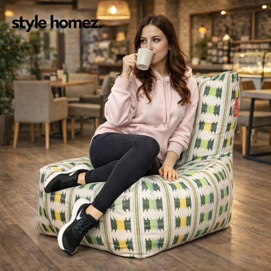 Style Homez Classic Chair Cotton Canvas IKAT Printed Bean Bag XXL Size Filled with Beans Fillers
