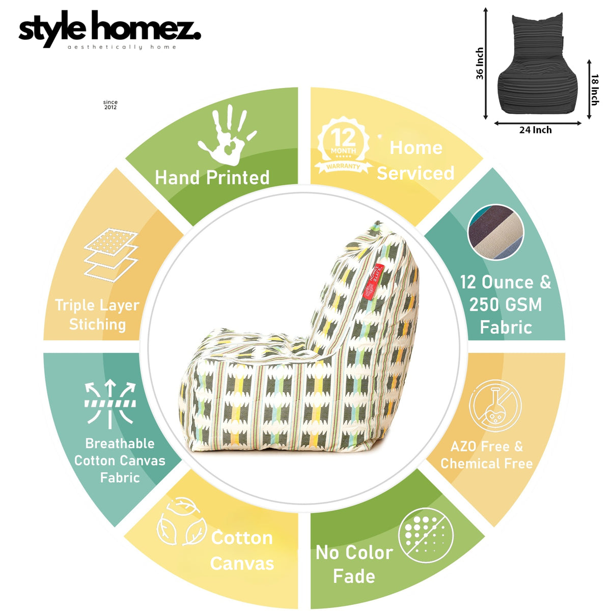 Style Homez Classic Chair Cotton Canvas IKAT Printed Bean Bag XXL Size Filled with Beans Fillers