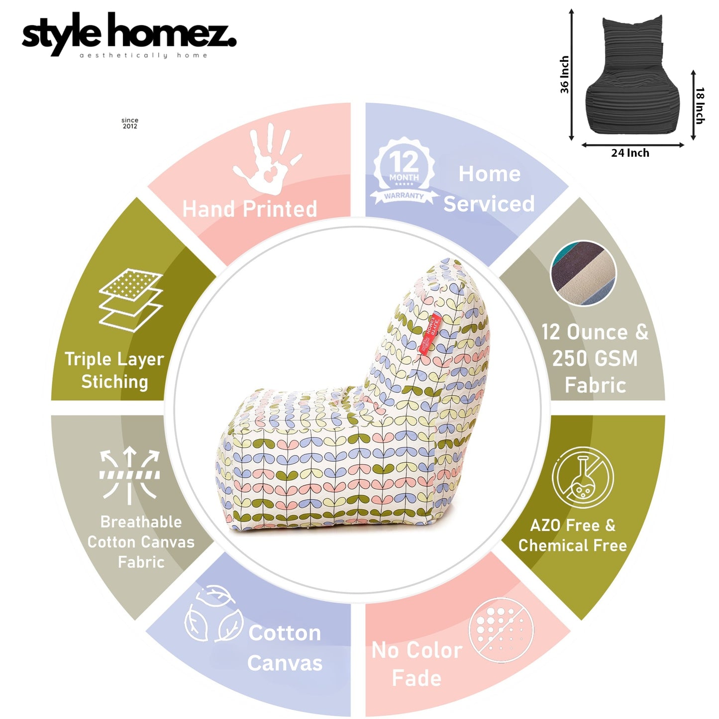 Style Homez Classic Chair  Cotton Canvas Abstract Printed Bean Bag XXL Size Filled with Beans Fillers