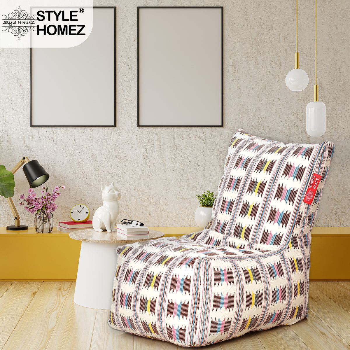 Style Homez Classic Chair Cotton Canvas IKAT Printed Bean Bag XXL Size Filled with Beans Fillers