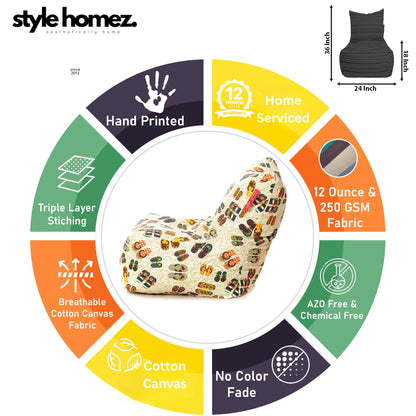 Style Homez Classic Chair  Cotton Canvas Abstract Printed Bean Bag XXL Size Filled with Beans Fillersr