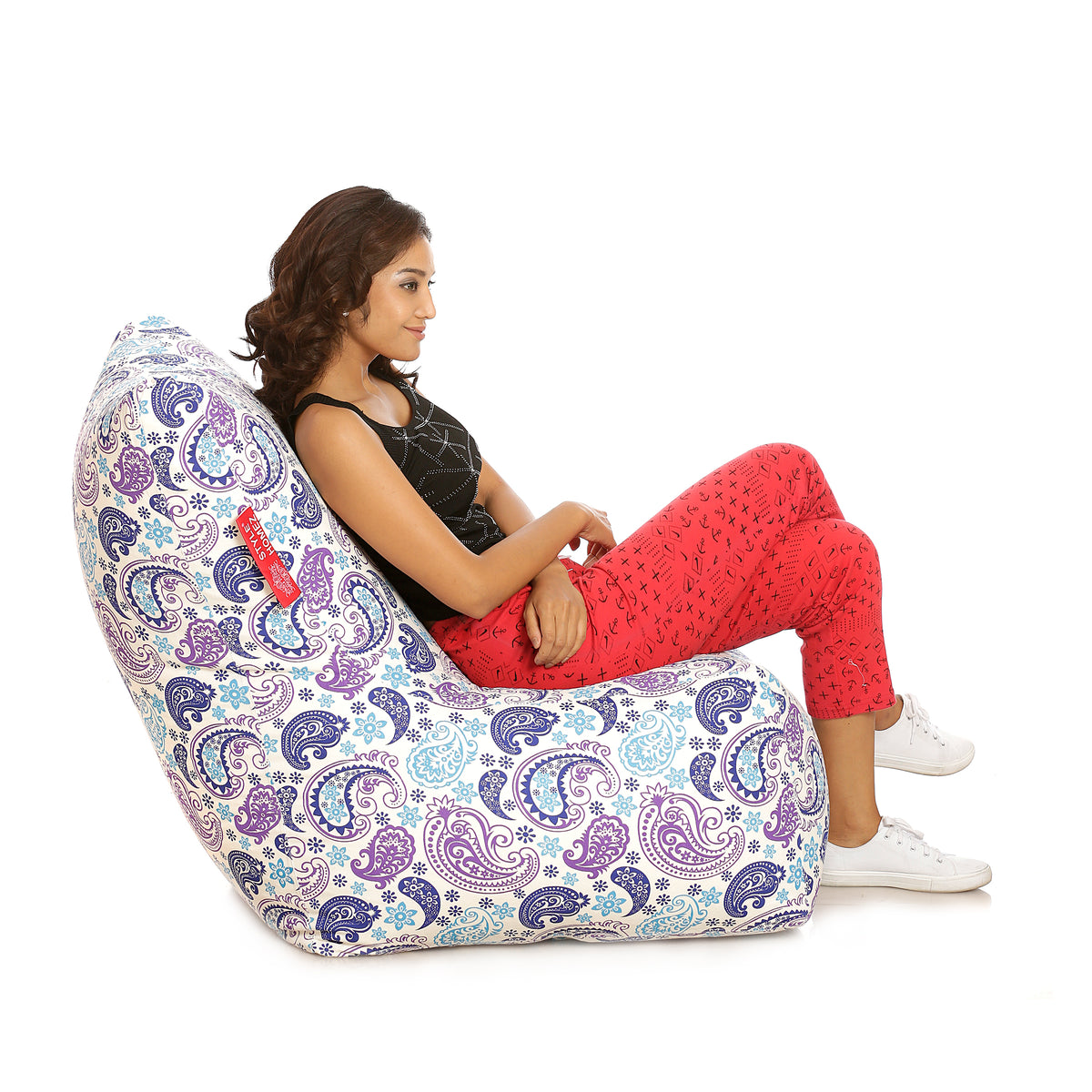 Style Homez Classic Chair Cotton Canvas Paisley Printed Bean BagXXL Size Filled with Beans Fillers