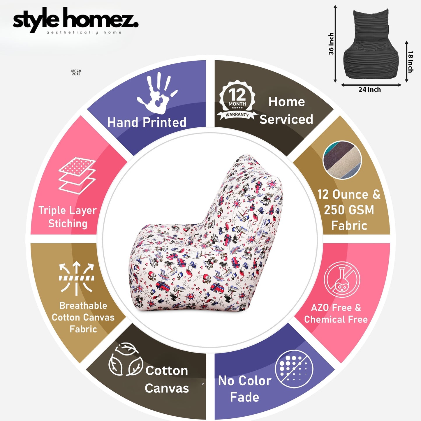 Style Homez Classic Chair Cotton Canvas Abstract Printed Bean Bag XL Size Filled with Beans Fillers