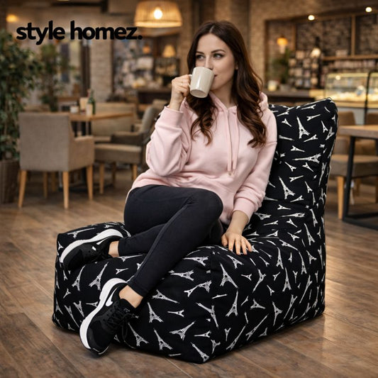 Style Homez Classic Chair Cotton Canvas Abstract Printed Bean BagXXL Size Filled with Beans Fillers