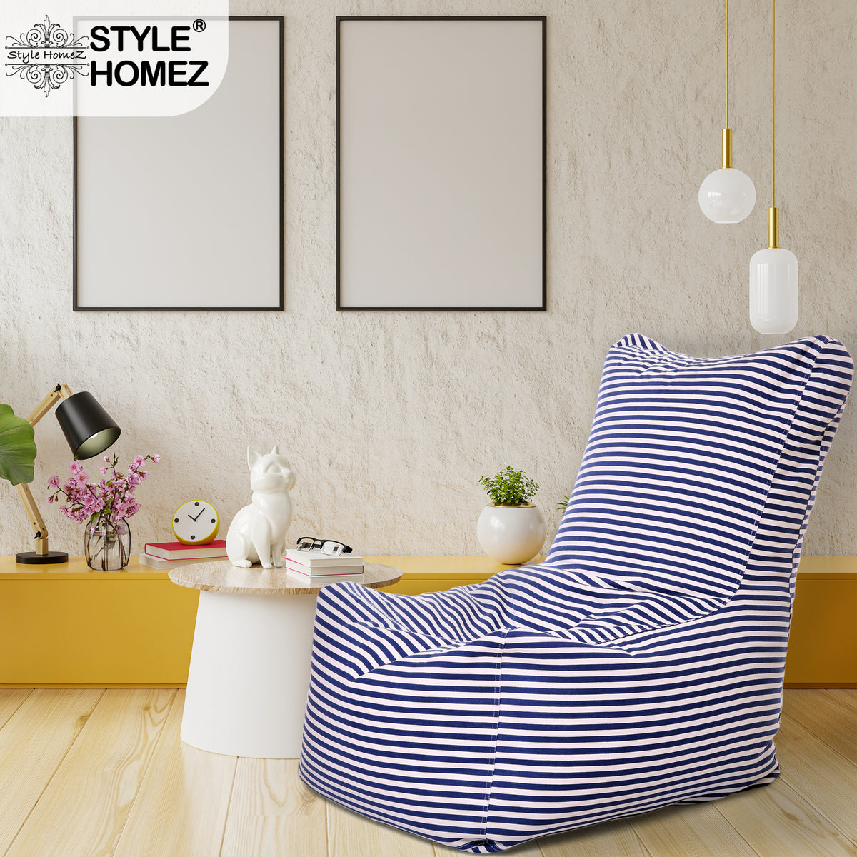 Style Homez Classic Cotton Canvas Chair Bean Bag, Stripes Printed XXXL Size Filled with Beans Fillers