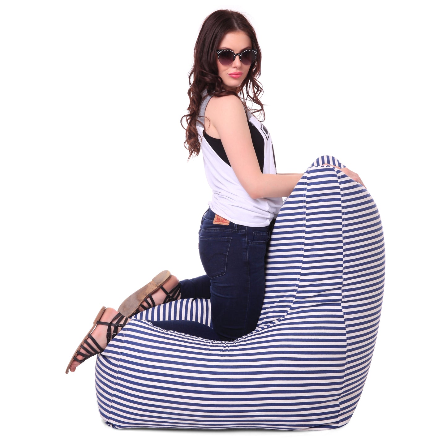 Style Homez Classic Cotton Canvas Chair Bean Bag, Stripes Printed XXXL Size Filled with Beans Fillers
