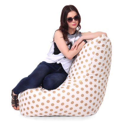 Style Homez Classic Cotton Canvas Chair Bean Bag, Polka Dots Printed XXXL Size Filled with Beans Fillers