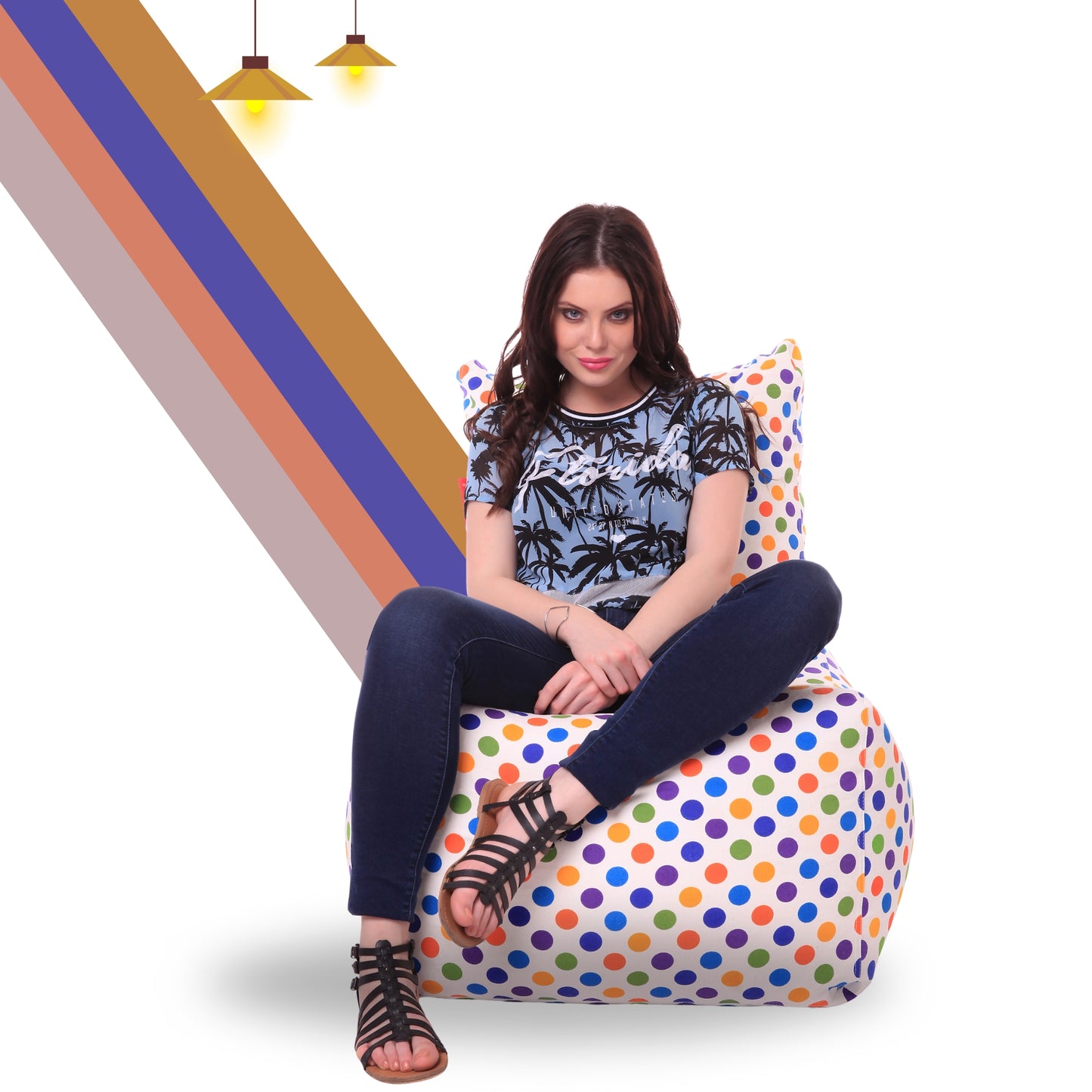 Style Homez Classic Cotton Canvas Chair Bean Bag, Polka Dots Printed XXXL Size Filled with Beans Fillers