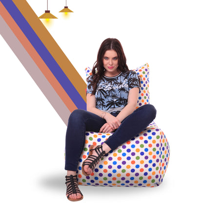 Style Homez Classic Cotton Canvas Chair Bean Bag, Polka Dots Printed XXXL Size Filled with Beans Fillers