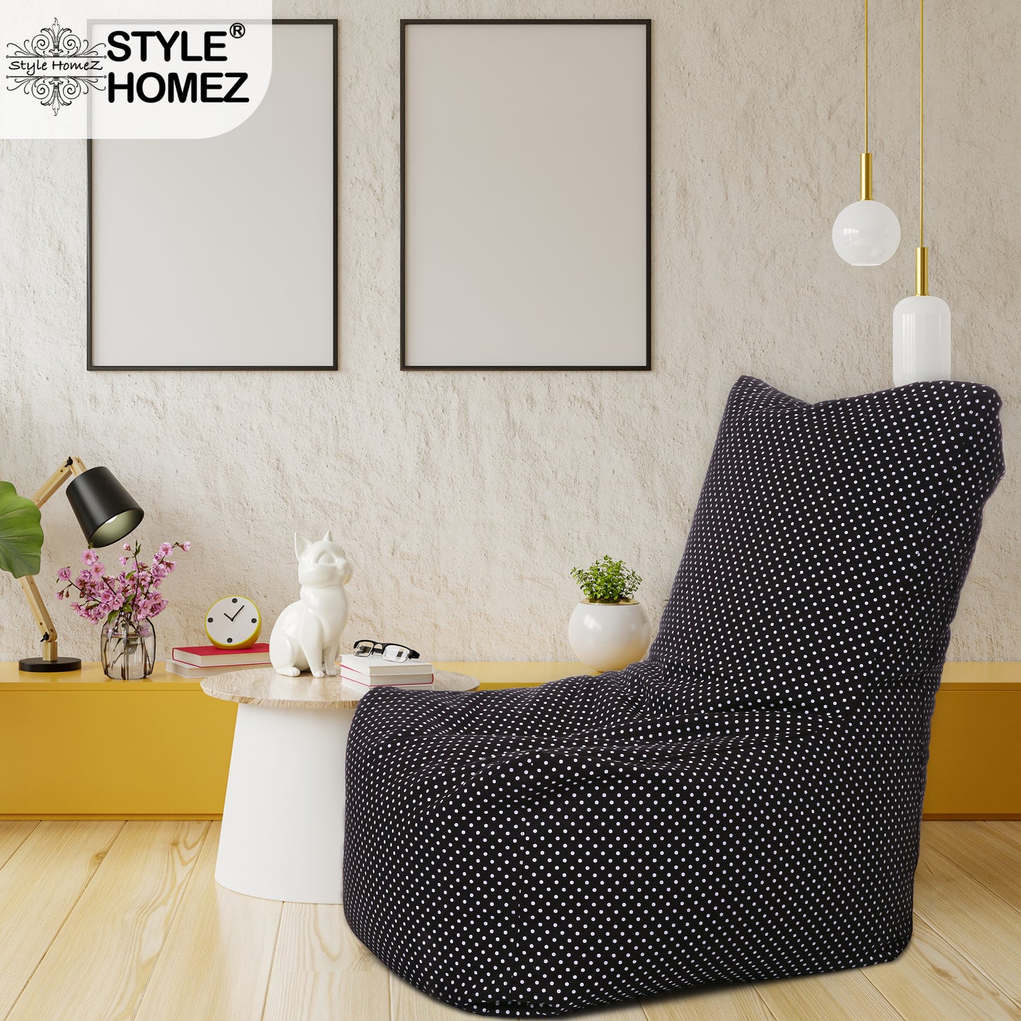 Style Homez Classic Cotton Canvas Chair Bean Bag, Polka Dots Printed XXXL Size Filled with Beans Fillers