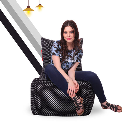 Style Homez Classic Cotton Canvas Chair Bean Bag, Polka Dots Printed XXXL Size Filled with Beans Fillers