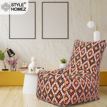Style Homez Classic Cotton Canvas Chair Bean Bag, Geometric Printed XXXL Size Filled with Beans Fillers