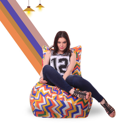 Style Homez Classic Cotton Canvas Chair Bean Bag, Geometric Printed XXXL Size Filled with Beans Fillers