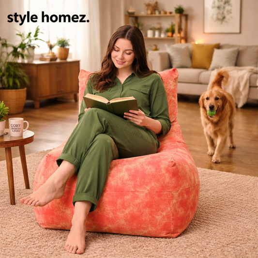 Style Homez Classic Cotton Canvas Chair Bean Bag, Abstract Printed XXXL Size Filled with Beans Fillers