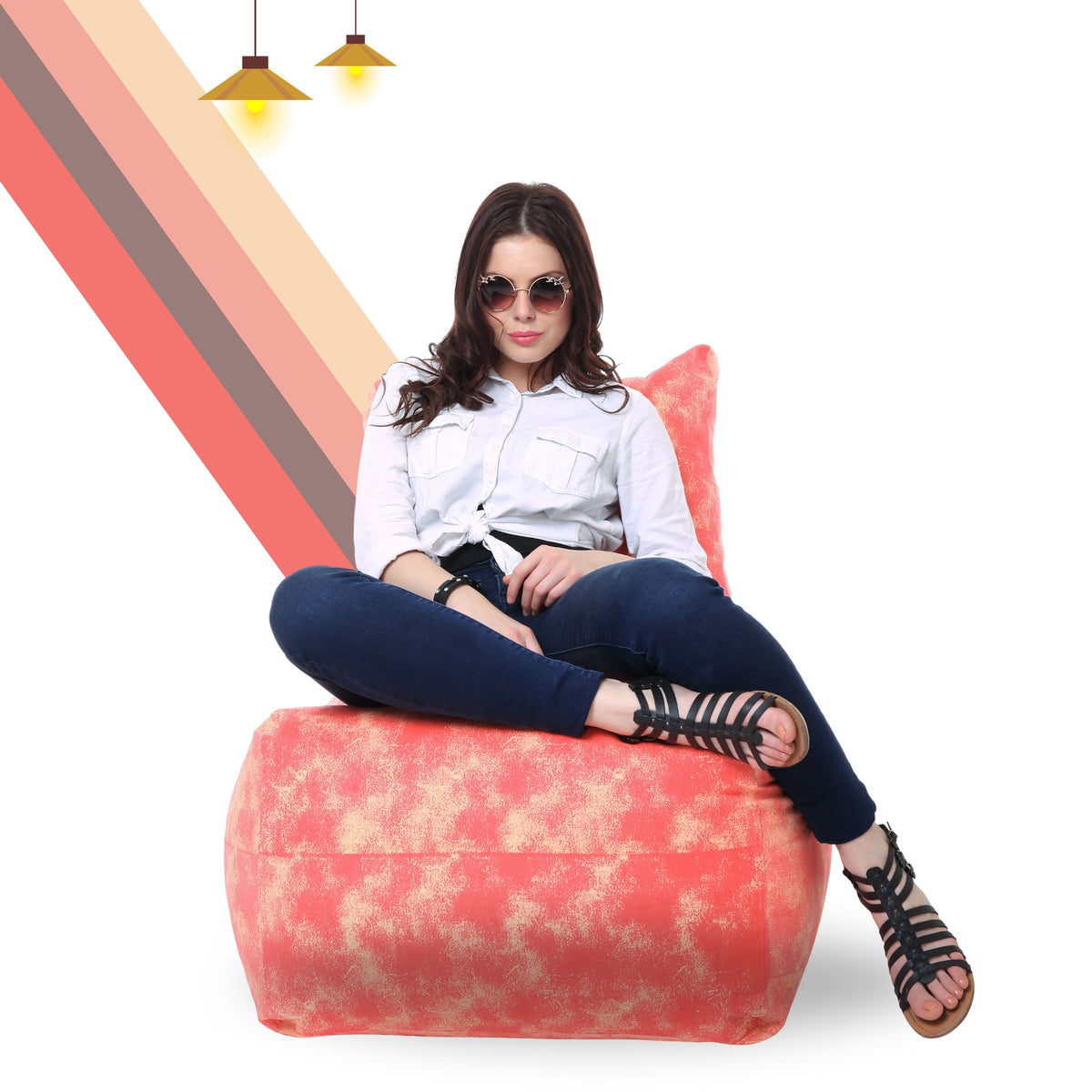 Style Homez Classic Cotton Canvas Chair Bean Bag, Abstract Printed XXXL Size Filled with Beans Fillers