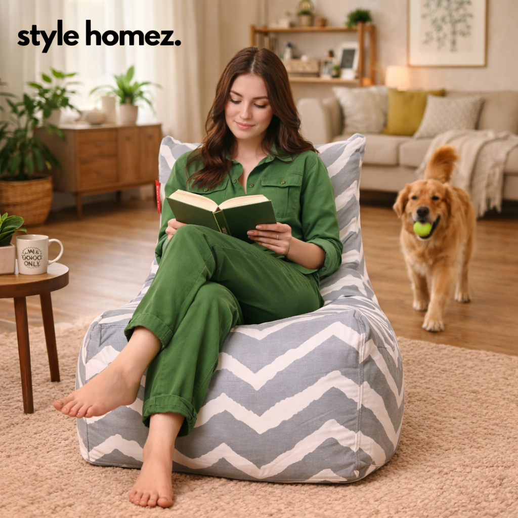 Style Homez Classic Cotton Canvas Chair Bean Bag, Stripes Printed XXXL Size Filled with Beans Fillers