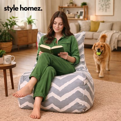 Style Homez Classic Cotton Canvas Chair Bean Bag, Stripes Printed XXXL Size Filled with Beans Fillers
