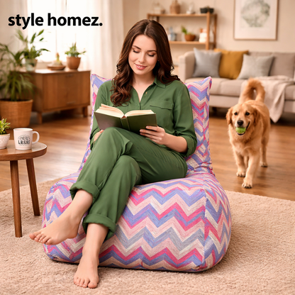 Style Homez Classic Cotton Canvas Chair Bean Bag, Geometric Printed XXXL Size Filled with Beans Fillers