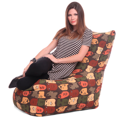 Style Homez Classic Cotton Canvas Chair Bean Bag, Abstract Printed XXXL Size Filled with Beans Fillers