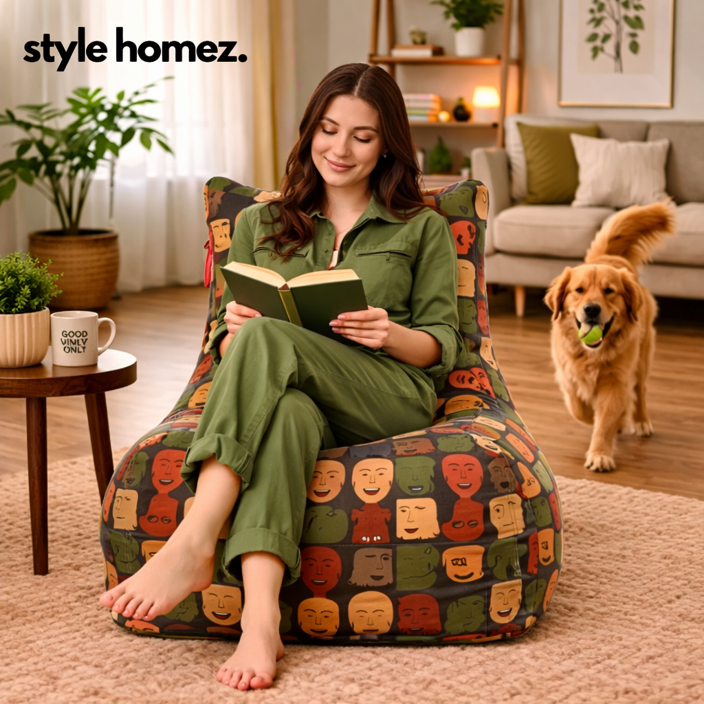 Style Homez Classic Cotton Canvas Chair Bean Bag, Abstract Printed XXXL Size Filled with Beans Fillers