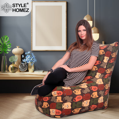 Style Homez Classic Cotton Canvas Chair Bean Bag, Abstract Printed XXXL Size Filled with Beans Fillers