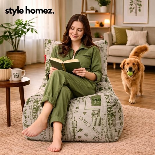 Style Homez Classic Cotton Canvas Chair Bean Bag, Abstract Printed XXXL Size Filled with Beans Fillers