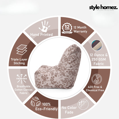 Style Homez Classic Cotton Canvas Chair Bean Bag, Abstract Printed XXXL Size Filled with Beans Fillers