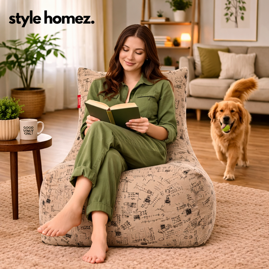 Style Homez Classic Cotton Canvas Chair Bean Bag, Abstract Printed XXXL Size Filled with Beans Fillers