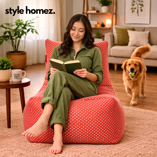 Style Homez Classic Cotton Canvas Chair Bean Bag, Star Printed XXXL Size Filled with Beans Fillers