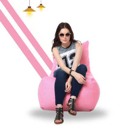 Style Homez Classic Cotton Canvas Chair Bean Bag, Polka Dots Printed XXXL Size Filled with Beans Fillers