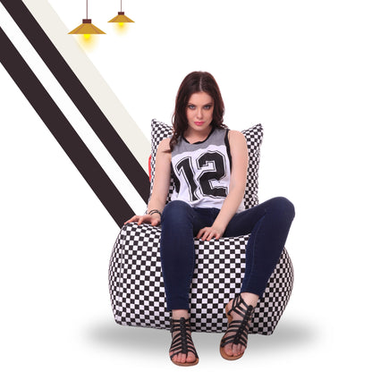 Style Homez Classic Cotton Canvas Chair Bean Bag, Checkered Printed XXXL Size Filled with Beans Fillers