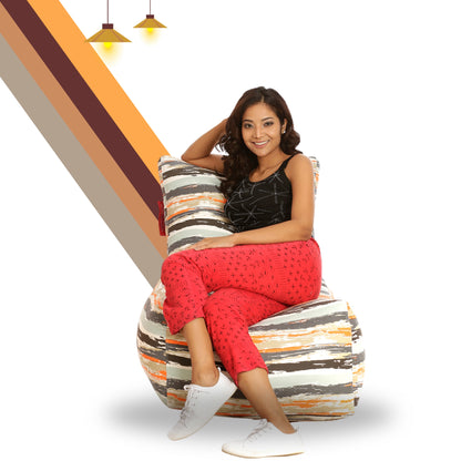 Style Homez Classic Cotton Canvas Chair Bean Bag, Stripes Printed XXXL Size Filled with Beans Fillers