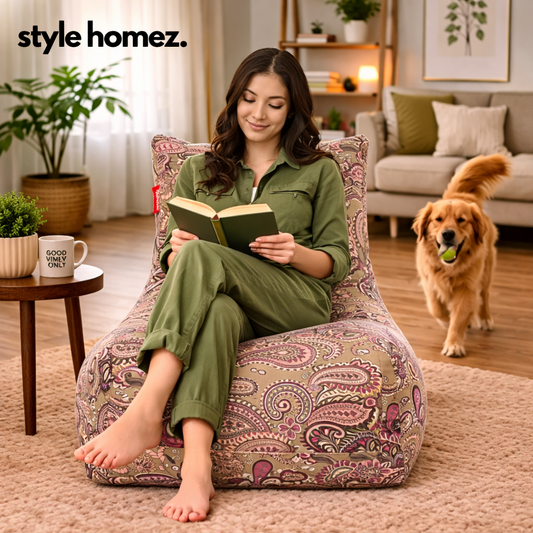 Style Homez Classic Chair  Cotton Canvas Paisley Printed XXXL Size Filled with Beans Fillers