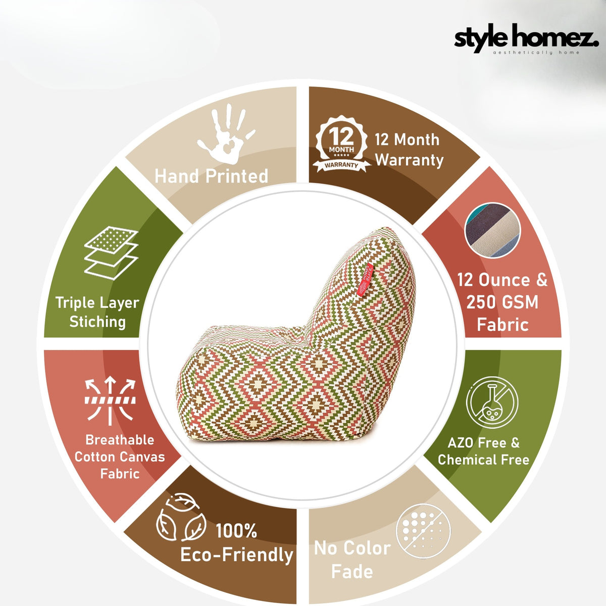 Style Homez Classic Chair  Cotton Canvas IKAT Printed XXXL Size Filled with Beans Fillers