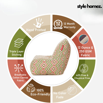 Style Homez Classic Chair  Cotton Canvas IKAT Printed XXXL Size Filled with Beans Fillers