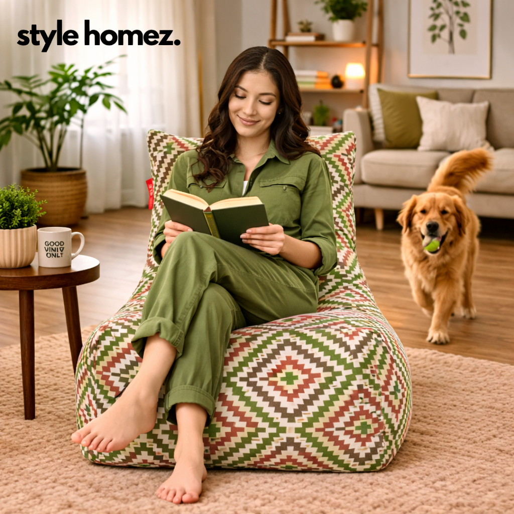 Style Homez Classic Chair  Cotton Canvas IKAT Printed XXXL Size Filled with Beans Fillers
