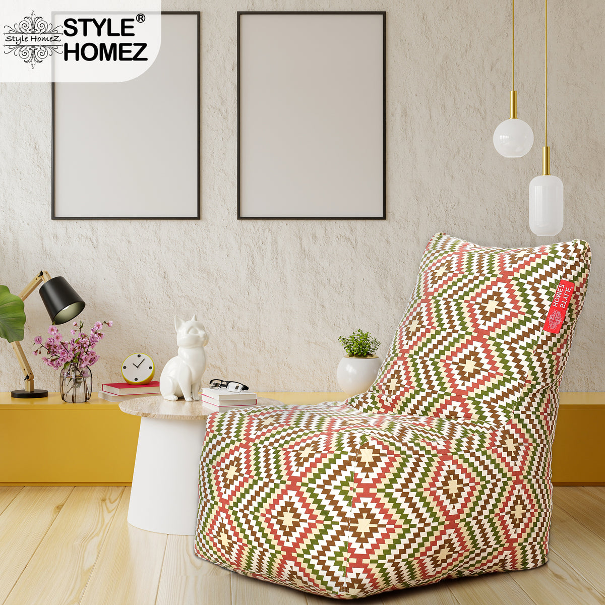 Style Homez Classic Chair  Cotton Canvas IKAT Printed XXXL Size Filled with Beans Fillers