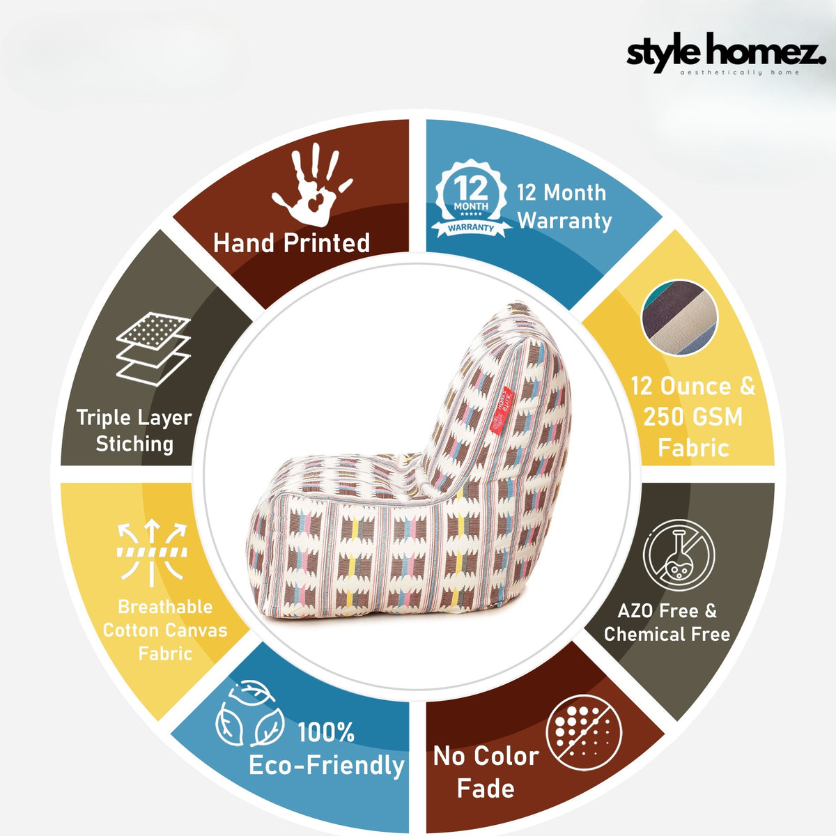 Style Homez Classic Cotton Canvas Chair Bean Bag, IKAT Printed XXXL Size Filled with Beans Fillers