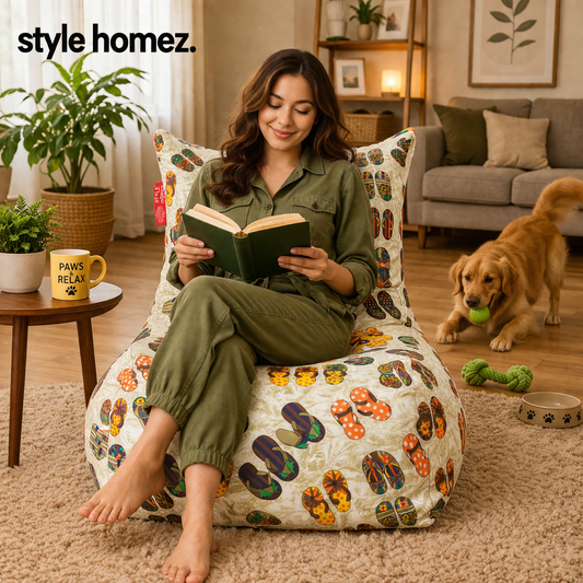 Style Homez Classic Chair  Cotton Canvas Abstract Printed XXXL Size Filled with Beans Fillersr