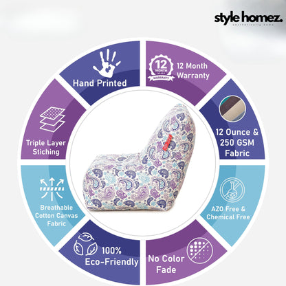 Style Homez Classic Cotton Canvas Chair Bean Bag, Paisley Printed XXXL Size Filled with Beans Fillers