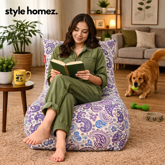 Style Homez Classic Cotton Canvas Chair Bean Bag, Paisley Printed XXXL Size Filled with Beans Fillers