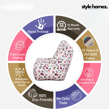 Style Homez Classic Cotton Canvas Chair Bean Bag, Abstract Printed XXXL Size Filled with Beans Fillers